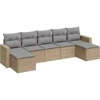 vidaXL Ensemble de salon de jardin 7 pièces avec coussins Beige Poly Rattan