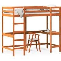 vidaXL Lit surélevé avec bureau brun cireux 90x200cm pin massif