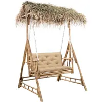 vidaXL Balancelle hollywoodienne avec feuilles de palmier et coussins 202 cm bambou