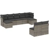 vidaXL Ensemble de salon de jardin 9 pièces avec coussins Gris Poly rotin