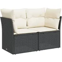 vidaXL Canapé de jardin avec coussins 2 places noir poly rotin
