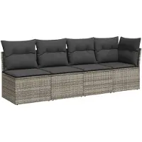 vidaXL Canapé de jardin avec coussins 4 places Gris Poly Rattan