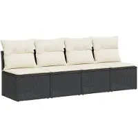 vidaXL Canapé de jardin avec coussins 4 places noir poly rotin