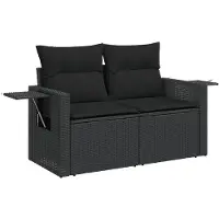 vidaXL Canapé de jardin avec coussins 2 places noir résine tressée