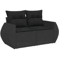 vidaXL Canapé de jardin avec coussins 2 places noir poly rotin