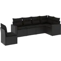 vidaXL Ensemble de salon de jardin 6 pièces avec coussins noir poly rotin