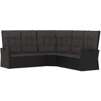 vidaXL Canapé d'angle avec fonction couchage et coussins Noir Poly Rattan