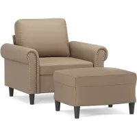 vidaXL Fauteuil avec pouf cappuccino brun 60 cm simili cuir
