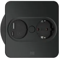 Bachmann Multiprise carrée TWIST 2 avec 1 prise Schuko + USB A+C, câble de 2 m, noir mat