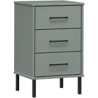 vidaXL Table de chevet avec pieds en métal Gris Bois pin massif OSLO