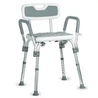 Goliving Chaise de douche réglable - Accoudoirs et dossier amovibles - Tabouret de douche avec support de pommeau de douche - Antidérapant - 3,2 kg - Hauteur 70-84 cm - Blanc