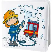 Haba Livre de bain magique Pompiers Mouillez les pages pour r v ler des fonds color s dans la baignoire ou la piscine