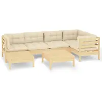 vidaXL Ensemble salon de jardin 7 pièces avec coussins crème pin massif
