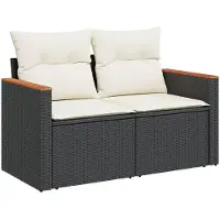 vidaXL Canapé de jardin avec coussins 2 places noir poly rotin