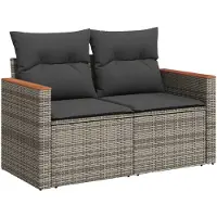 vidaXL Canapé de jardin 2 places avec coussins Gris Poly rotin