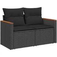 vidaXL Canapé de jardin avec coussins 2 places noir poly rotin