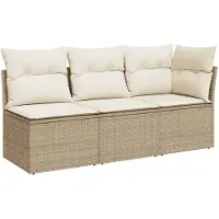 vidaXL Canapé de jardin 3 places avec coussins Beige Poly Rattan