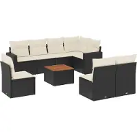 vidaXL Ensemble de salon de jardin 9 pièces avec coussins noir poly rotin