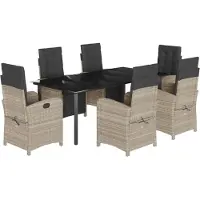 vidaXL Ensemble de jardin 7 pièces avec coussins gris clair Poly rotin