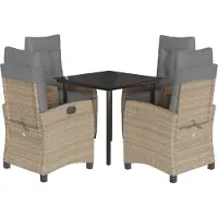 vidaXL Salon de jardin 5 pièces avec coussins Mélange beige Poly rotin