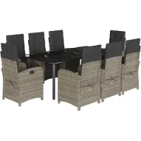 vidaXL Salon de jardin 9 pièces avec coussins Gris Poly Rattan