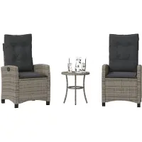 vidaXL Ensemble Bistro 3 pièces avec coussins Gris Poly Rattan