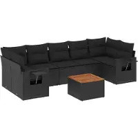 vidaXL Ensemble de jardin canapé 8 pièces avec coussins noir poly rotin