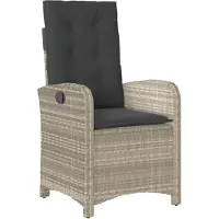 vidaXL Fauteuil de jardin avec coussin Réglable Gris clair Poly rotin