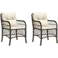 vidaXL Chaises de jardin avec coussins 2 pcs. Marron Poly Rattan
