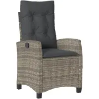vidaXL Fauteuil de jardin Réglable avec coussin Gris Poly Rattan