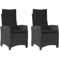 vidaXL Fauteuil de jardin avec coussin 2 pcs. Réglable Noir Poly Rattan