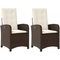 vidaXL Fauteuil de jardin avec coussin 2 pcs. Réglable Marron Poly Rattan