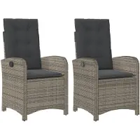 vidaXL Fauteuil de jardin avec coussin 2 pcs. Réglable Gris Poly Rattan