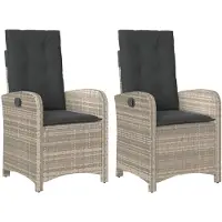 vidaXL Fauteuil de jardin avec coussin 2 pcs. Réglable Gris clair Poly Rattan
