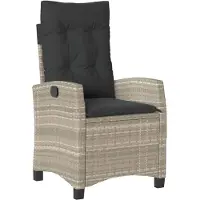 vidaXL Fauteuil de jardin avec coussin Réglable Gris clair Poly rotin