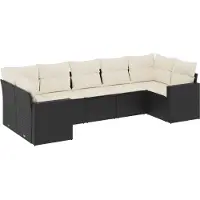 vidaXL Ensemble de salon de jardin 7 pièces avec coussins noir poly rotin