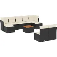 vidaXL Ensemble de 10 canapés de jardin avec coussins noir poly rotin
