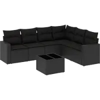 vidaXL Ensemble de salon de jardin 7 pièces avec coussins noir poly rotin