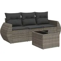 vidaXL Ensemble de salon de jardin 4 pièces avec coussins Gris Poly rotin