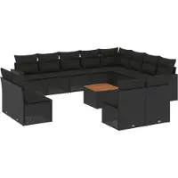 vidaXL Salon de jardin avec coussins 13 pcs noir résine tressée
