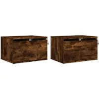 vidaXL Tables de chevet murales avec lumières LED 2 pcs chêne fumé