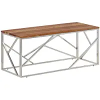 vidaXL Table basse argentée Acier inoxydable et bois massif d'acacia