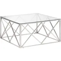 vidaXL Table basse argentée Acier inoxydable et verre trempé