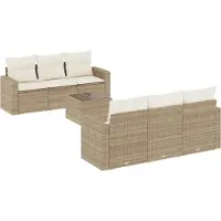 vidaXL Ensemble de salon de jardin 7 pièces avec coussins Beige Poly Rattan