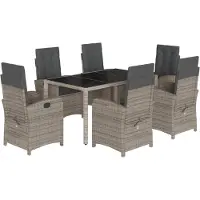 vidaXL Ensemble de jardin 7 pièces avec coussins Gris Poly rotin