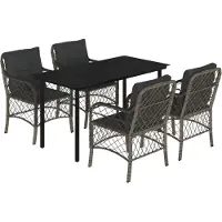vidaXL Ensemble de jardin 5 pièces avec coussins Gris Poly rotin