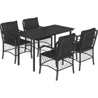 vidaXL Ensemble de jardin 5 pièces avec coussins Noir Poly Rattan