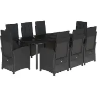 vidaXL Salon de jardin 9 pièces avec coussins noir poly rotin