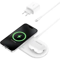 Belkin Chargeur Sans Fil Magnétique Boostcharge Pro 2-en-1 Qi2 15w Blanc (wiz021vfwh)