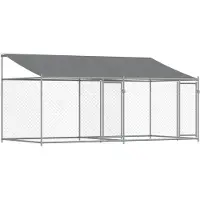 vidaXL Enclos pour chiens avec toit et portes Gris 4x2x2 m Acier galvanisé